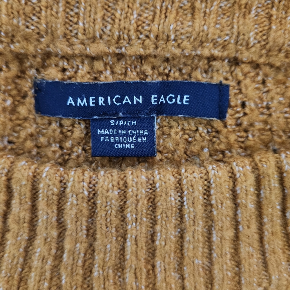 American Eagle Brown Waffle Knit Crewneck Oversized  Sweater Size Small - Picture 6 of 9
